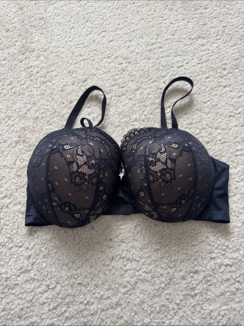 Maidenform Black Lace Push-Up Bra with Floral Overlay - 36D